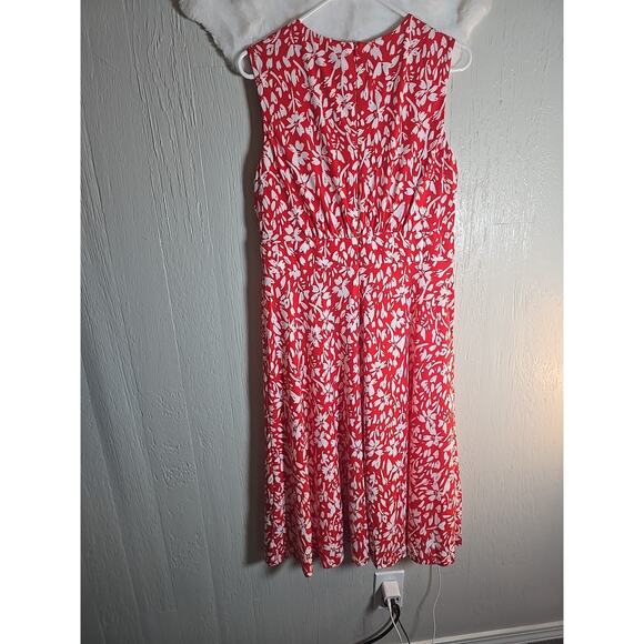 London Times Midi Red Dress 12P Rouched Floral Cottage Coquette Feminine - Picture 5 of 6